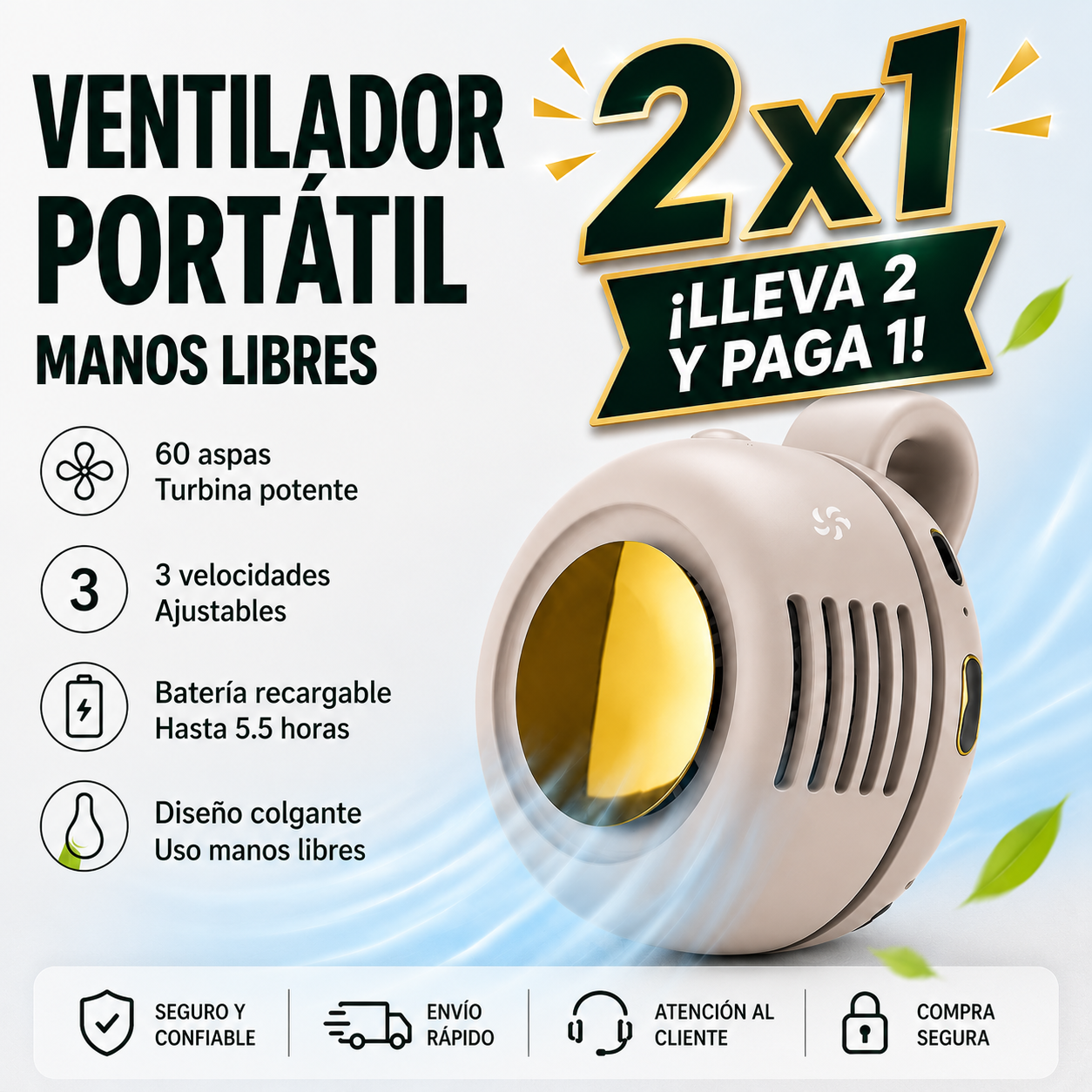 Ventilador Portátil Compra 2x1 - Mantente Fresco Donde Sea