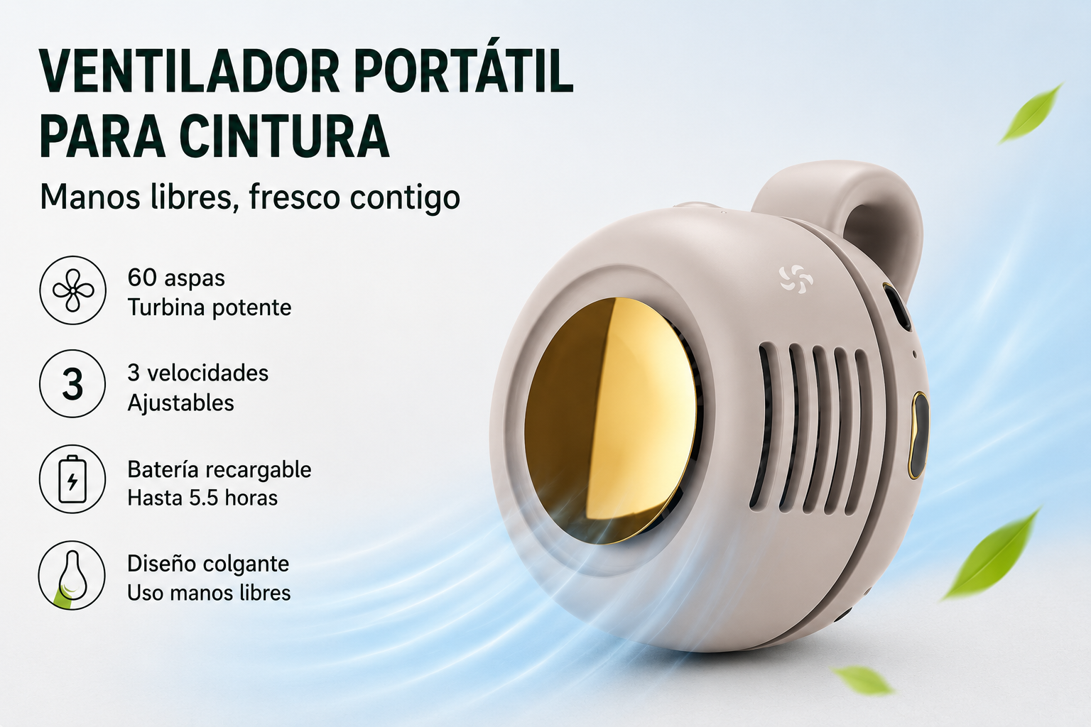 Ventilador Portátil Manos Libres con Batería Recargable