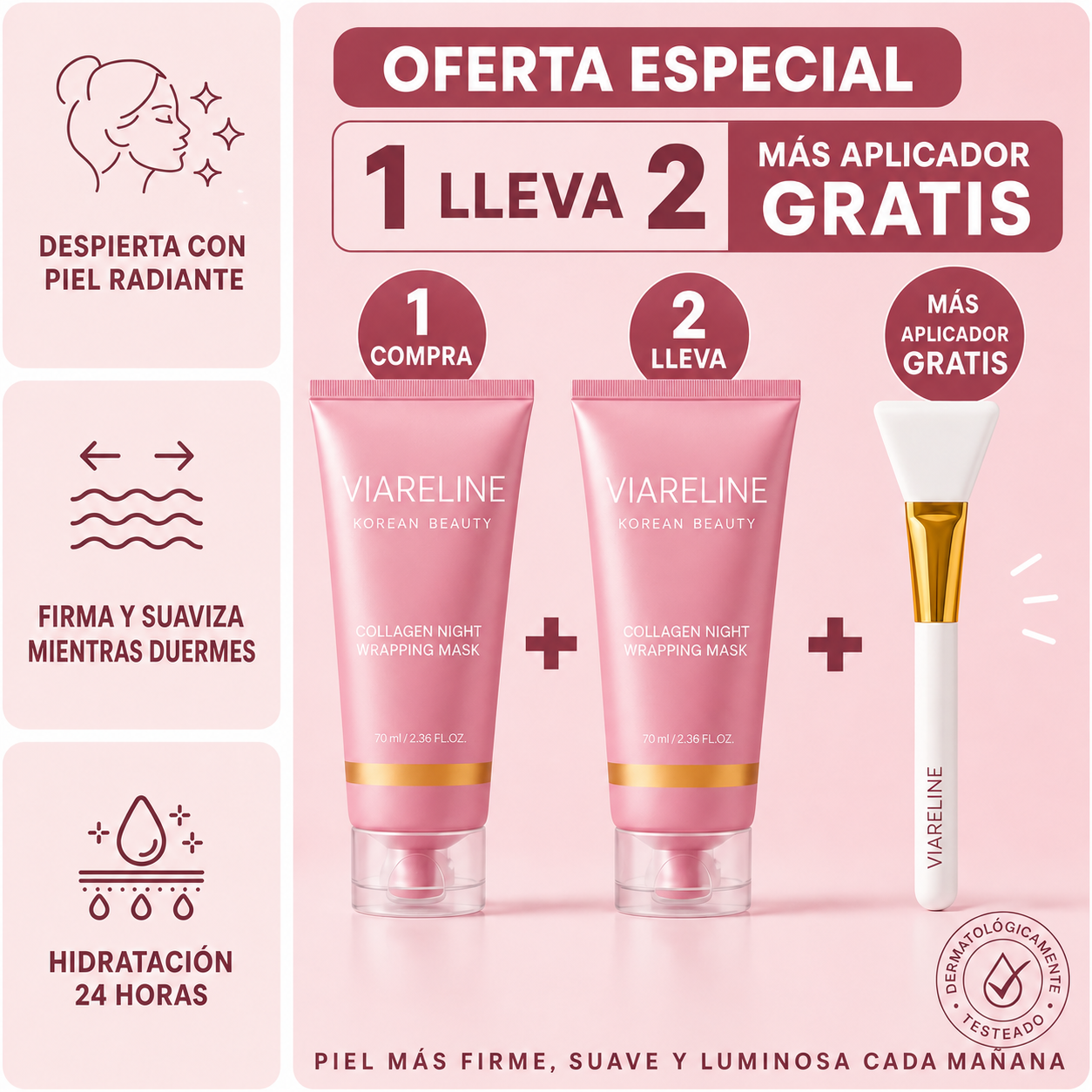 Mascarilla Facial Nocturna de Colágeno - Compra 1 lleva 2 + Aplicador Gratis